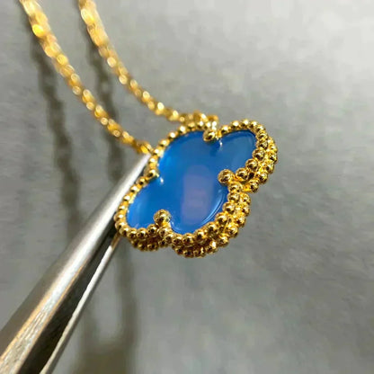 [Panda Jewelry]CLOVER 15MM BLUE AGATE NECKLACE