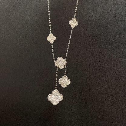 [Panda Jewelry]CLOVER 5 MOTIFS SILVER DIAMONDS NECKLACE