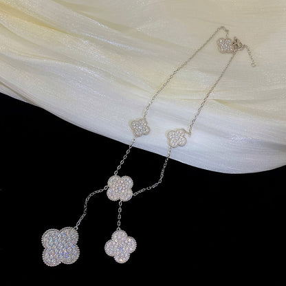[Panda Jewelry]CLOVER 5 MOTIFS SILVER DIAMONDS NECKLACE