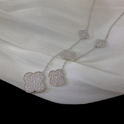 [Panda Jewelry]CLOVER 5 MOTIFS SILVER DIAMONDS NECKLACE