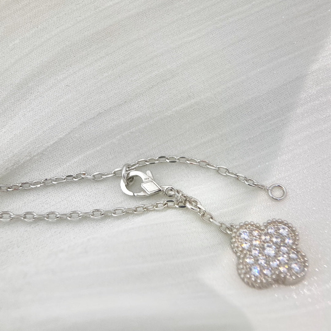[Panda Jewelry]CLOVER 5 MOTIFS SILVER DIAMONDS NECKLACE