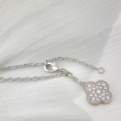 [Panda Jewelry]CLOVER 5 MOTIFS SILVER DIAMONDS NECKLACE
