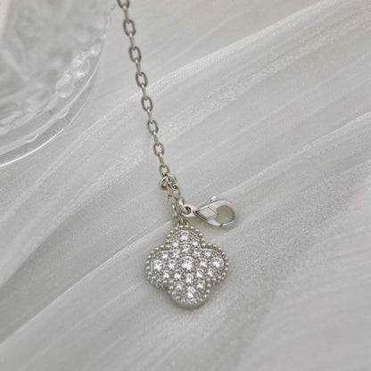[Panda Jewelry]CLOVER 5 MOTIFS SILVER DIAMONDS NECKLACE