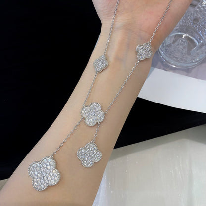 [Panda Jewelry]CLOVER 5 MOTIFS SILVER DIAMONDS NECKLACE