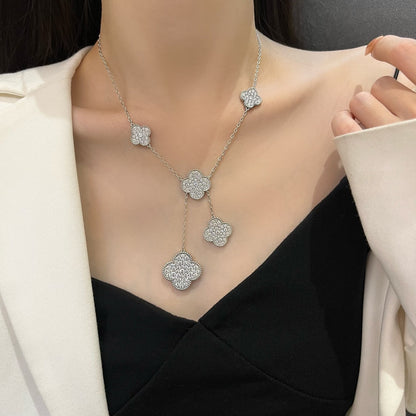 [Panda Jewelry]CLOVER 5 MOTIFS SILVER DIAMONDS NECKLACE