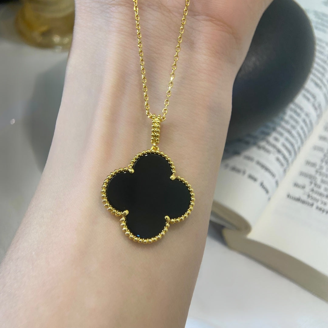 [Panda Jewelry]CLOVER 25MM NECKLACE GOLD ONYX