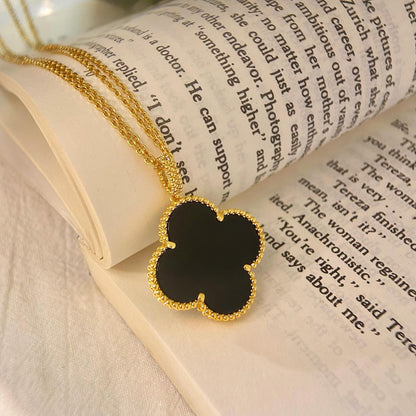 [Panda Jewelry]CLOVER 25MM NECKLACE GOLD ONYX