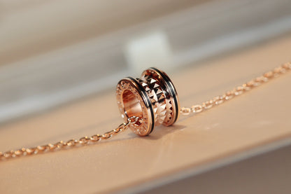 [Panda Jewelry]ZERO 1 ROCK PEDANT PINK GOLD BLACK NECKLACE