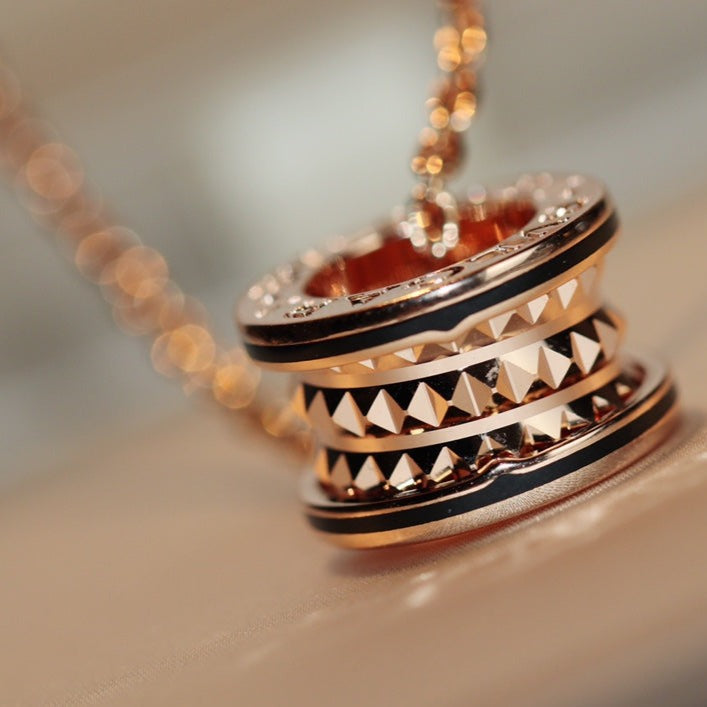 [Panda Jewelry]ZERO 1 ROCK PEDANT PINK GOLD BLACK NECKLACE