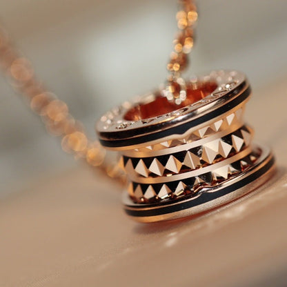 [Panda Jewelry]ZERO 1 ROCK PEDANT PINK GOLD BLACK NECKLACE