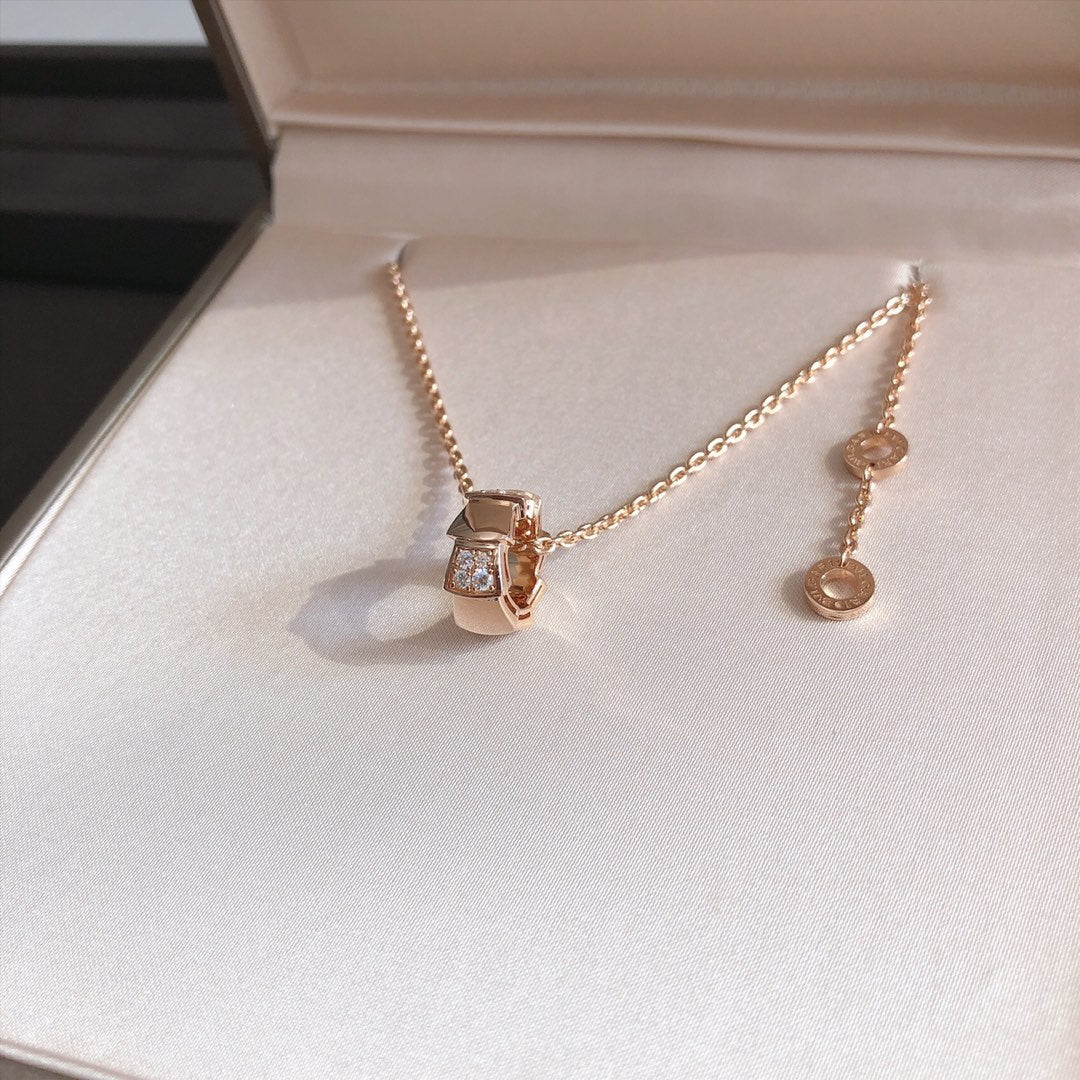 [Panda Jewelry]SERPENTI PEDANT DIAMOND PINK GOLD NECKLACE