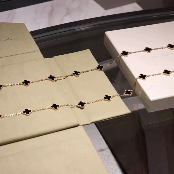[Panda Jewelry]CLOVER 20 MOTIFS ONYX NECKLACE