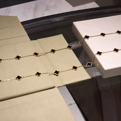 [Panda Jewelry]CLOVER 20 MOTIFS ONYX NECKLACE