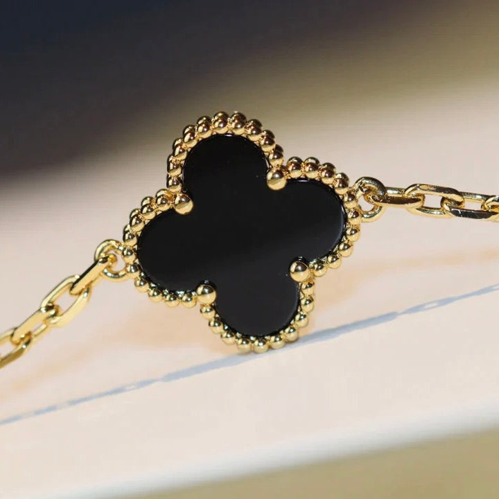 [Panda Jewelry]CLOVER 20 MOTIFS ONYX NECKLACE