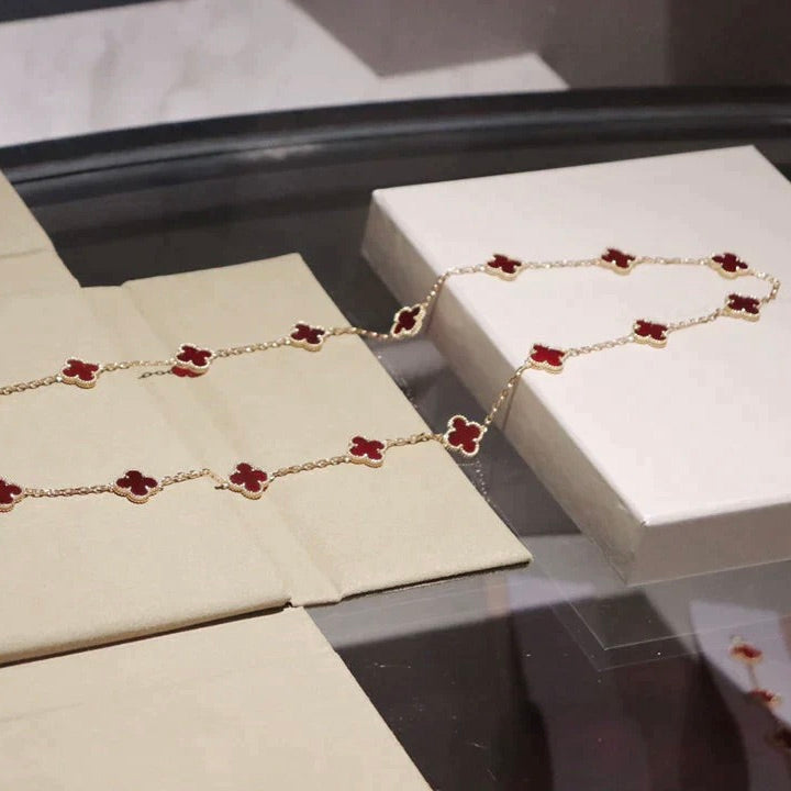 [Panda Jewelry]CLOVER 20 MOTIFS CARNELIAN NECKLACE