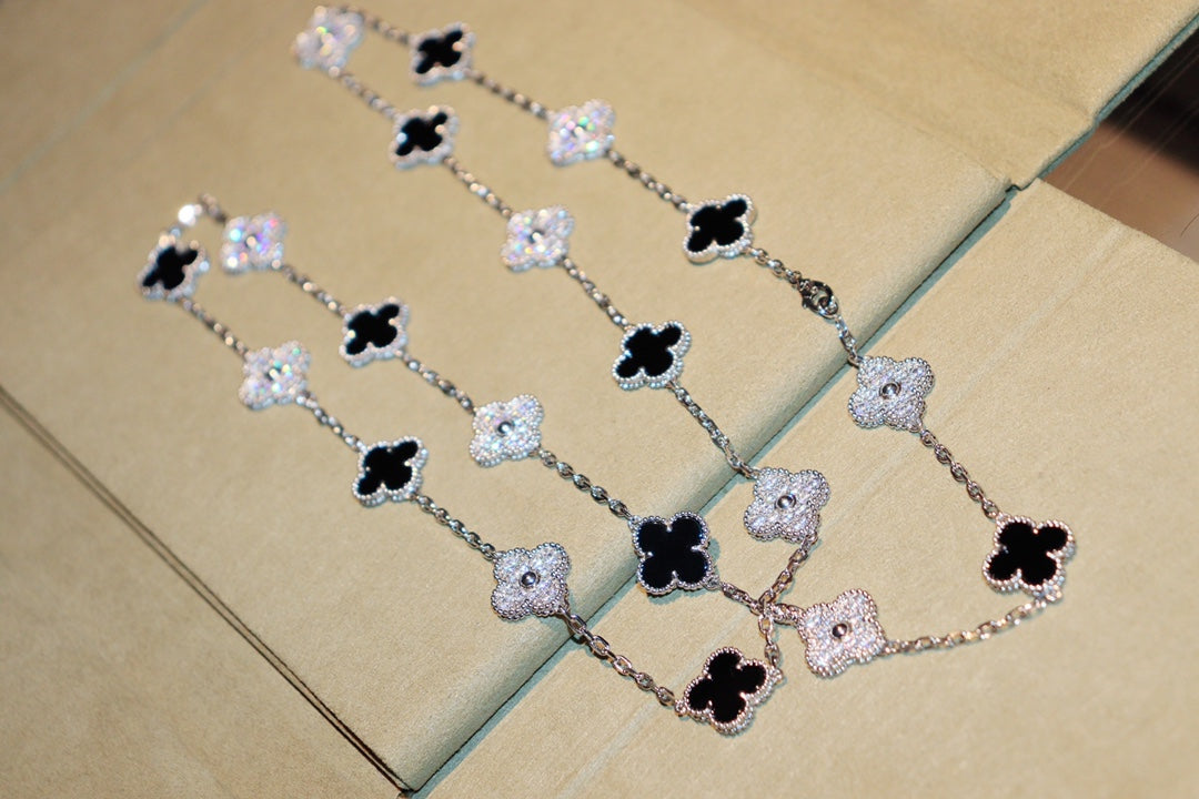 [Panda Jewelry]CLOVER 20 MOTIFS ONYX DIAMOND SILVER