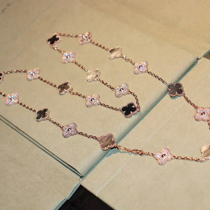 [Panda Jewelry]CLOVER 20 MOTIFS DARK MOP DIAMOND  NECKLACE