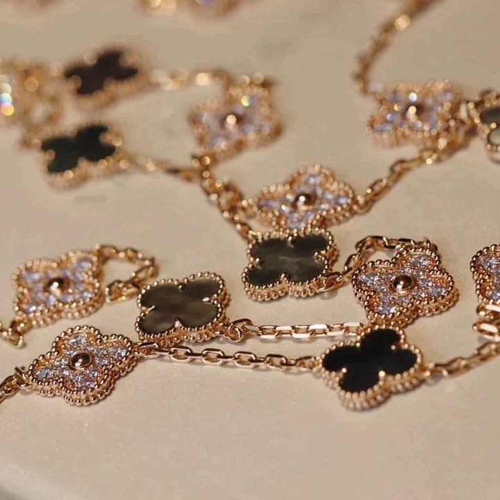 [Panda Jewelry]CLOVER 20 MOTIFS DARK MOP DIAMOND  NECKLACE
