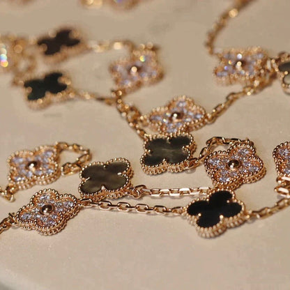 [Panda Jewelry]CLOVER 20 MOTIFS DARK MOP DIAMOND  NECKLACE