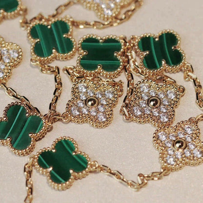 [Panda Jewelry]CLOVER 20 MOTIFS MALACHITE DIAMOND NECKLACE