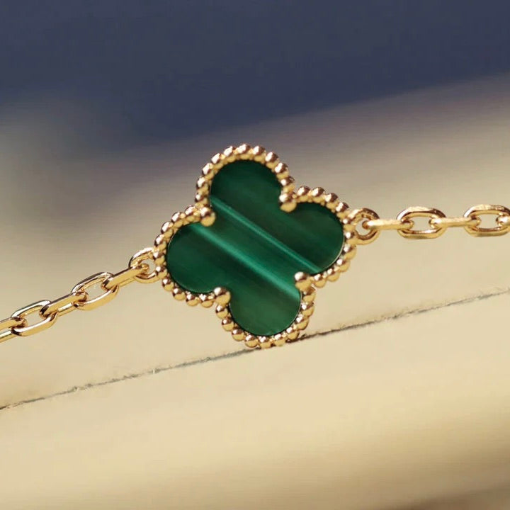 [Panda Jewelry]CLOVER 20 MOTIFS MALACHITE DIAMOND NECKLACE