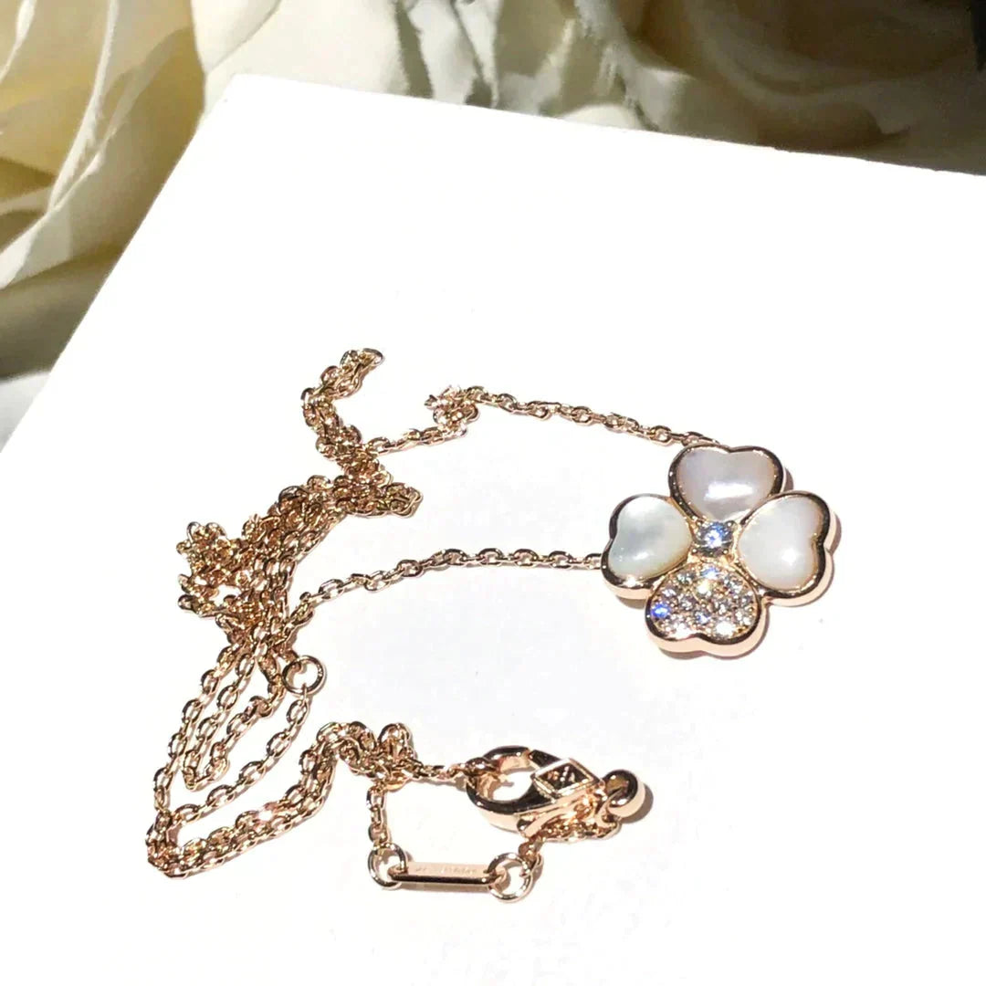 [Panda Jewelry]CLOVER MOP DIAMOND ROSE GOLD NECKLACE