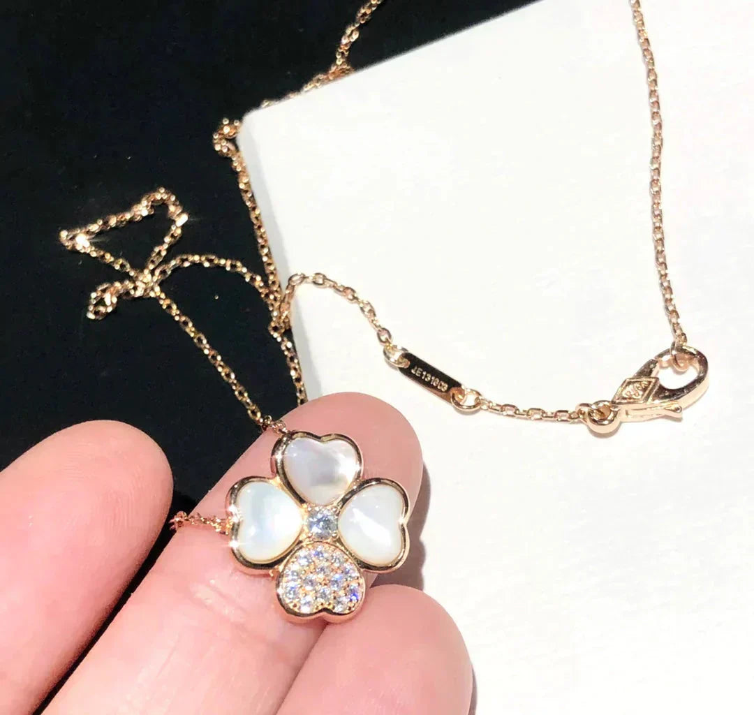 [Panda Jewelry]CLOVER MOP DIAMOND ROSE GOLD NECKLACE