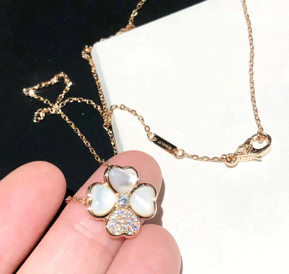 [Panda Jewelry]CLOVER MOP DIAMOND ROSE GOLD NECKLACE