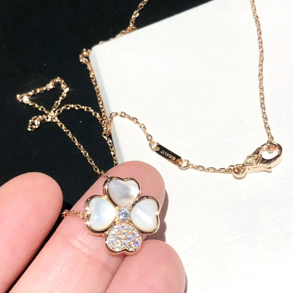 [Panda Jewelry]CLOVER MOP DIAMOND ROSE GOLD NECKLACE