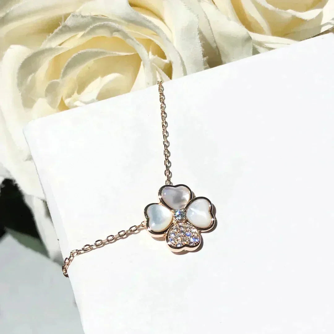 [Panda Jewelry]CLOVER MOP DIAMOND ROSE GOLD NECKLACE