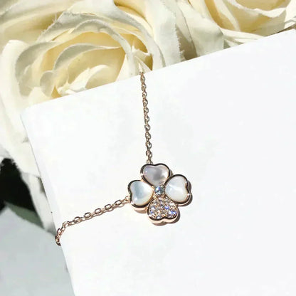 [Panda Jewelry]CLOVER MOP DIAMOND ROSE GOLD NECKLACE