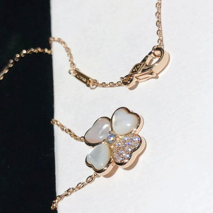 [Panda Jewelry]CLOVER MOP DIAMOND ROSE GOLD NECKLACE