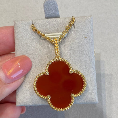 [Panda Jewelry]CLOVER 25MM NECKLACE GOLD CARNELIAN