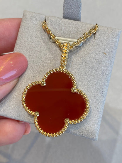 [Panda Jewelry]CLOVER 25MM NECKLACE GOLD CARNELIAN
