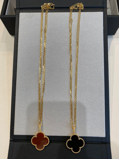 [Panda Jewelry]CLOVER 25MM NECKLACE GOLD CARNELIAN