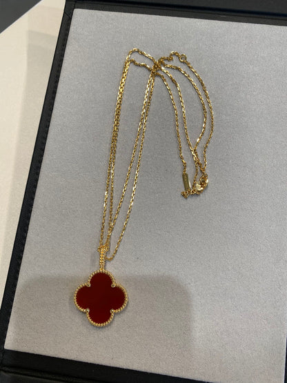 [Panda Jewelry]CLOVER 25MM NECKLACE GOLD CARNELIAN