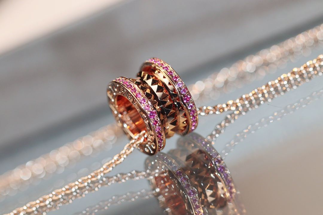 [Panda Jewelry]ZERO 1 ROCK PINK GOLD PINK DIAMOND NECKLACE
