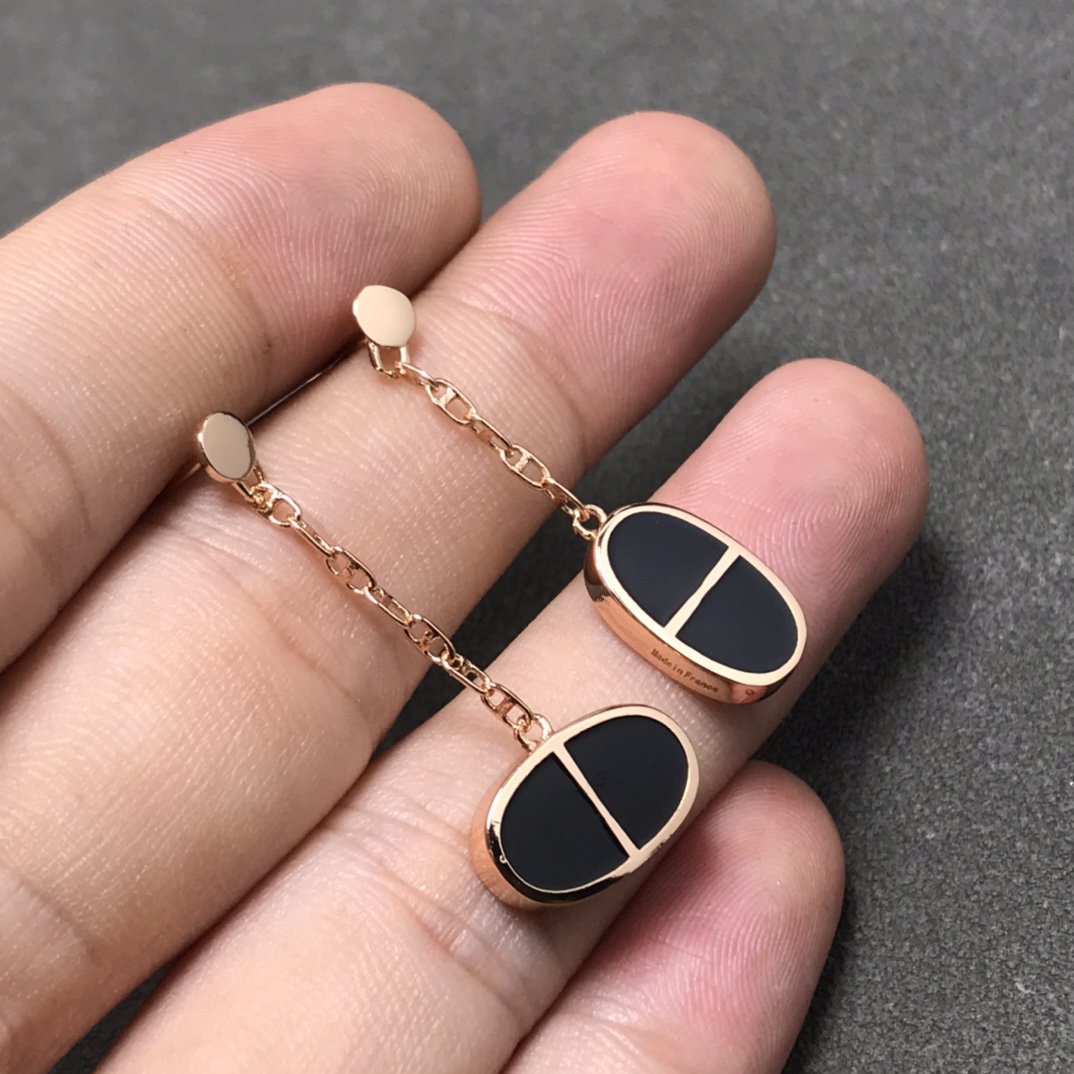 [Panda Jewelry]CHAINE VERSO BLACK CERAMIC SILVER EARRINGS