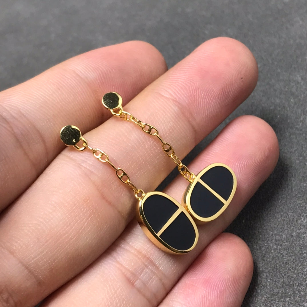 [Panda Jewelry]CHAINE VERSO BLACK CERAMIC SILVER EARRINGS