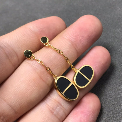 [Panda Jewelry]CHAINE VERSO BLACK CERAMIC SILVER EARRINGS