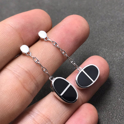 [Panda Jewelry]CHAINE VERSO BLACK CERAMIC SILVER EARRINGS
