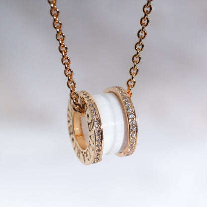 [Panda Jewelry]ZERO 1 WHITE CERAMIC PINK GOLD DIAMOND NECKLACE