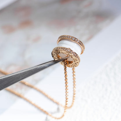 [Panda Jewelry]ZERO 1 WHITE CERAMIC PINK GOLD DIAMOND NECKLACE