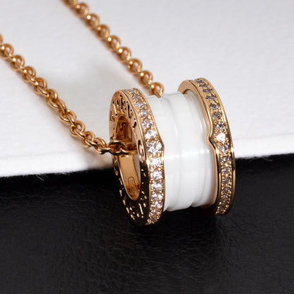[Panda Jewelry]ZERO 1 WHITE CERAMIC PINK GOLD DIAMOND NECKLACE
