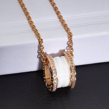 [Panda Jewelry]ZERO 1 WHITE CERAMIC PINK GOLD DIAMOND NECKLACE