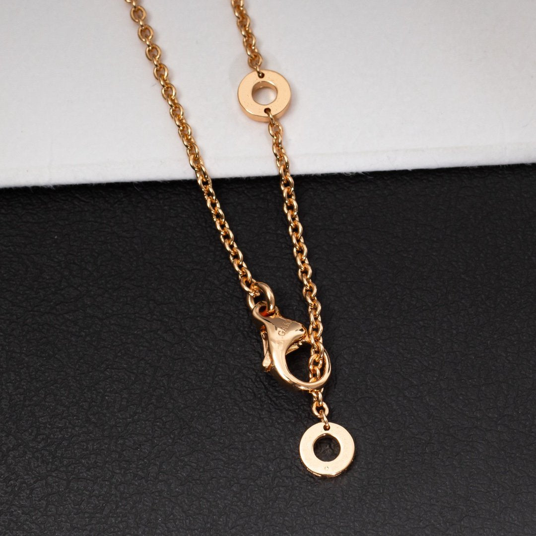[Panda Jewelry]ZERO 1 WHITE CERAMIC PINK GOLD DIAMOND NECKLACE