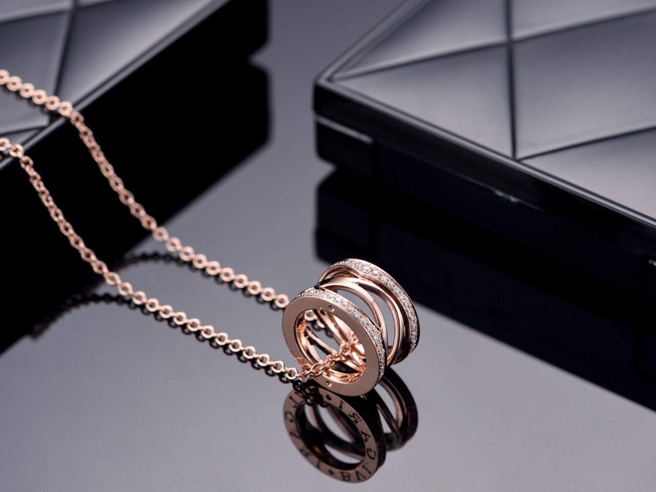 [Panda Jewelry]ZERO 1 PINK GOLD DIAMOND OPEN NECKLACE