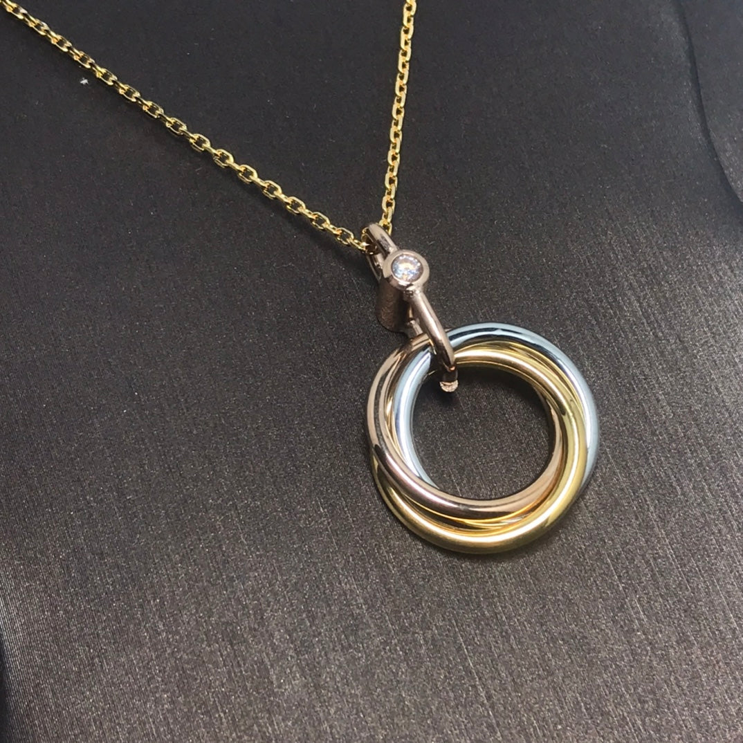 [Panda Jewelry]TRINITY SILVER GOLD PINK GOLD NECKLACE