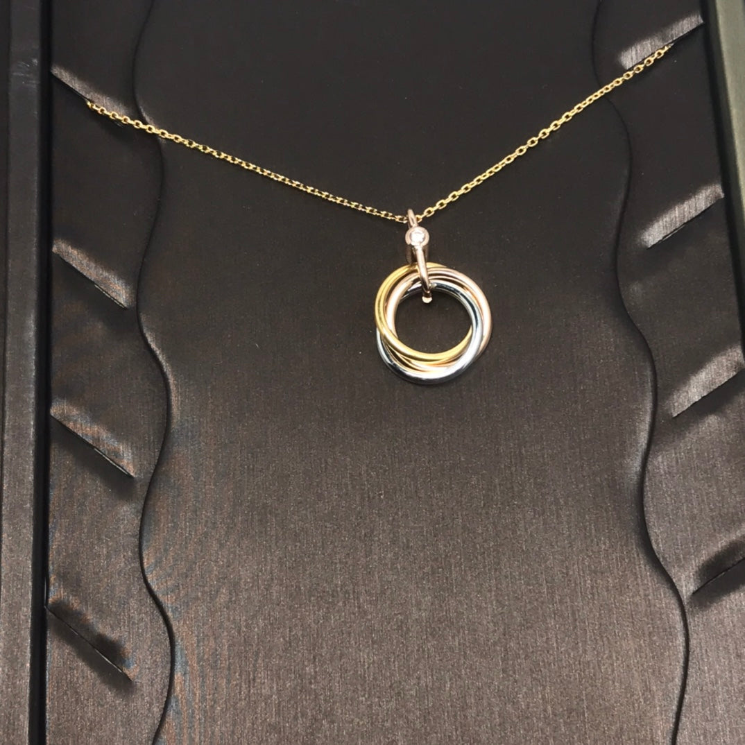 [Panda Jewelry]TRINITY SILVER GOLD PINK GOLD NECKLACE