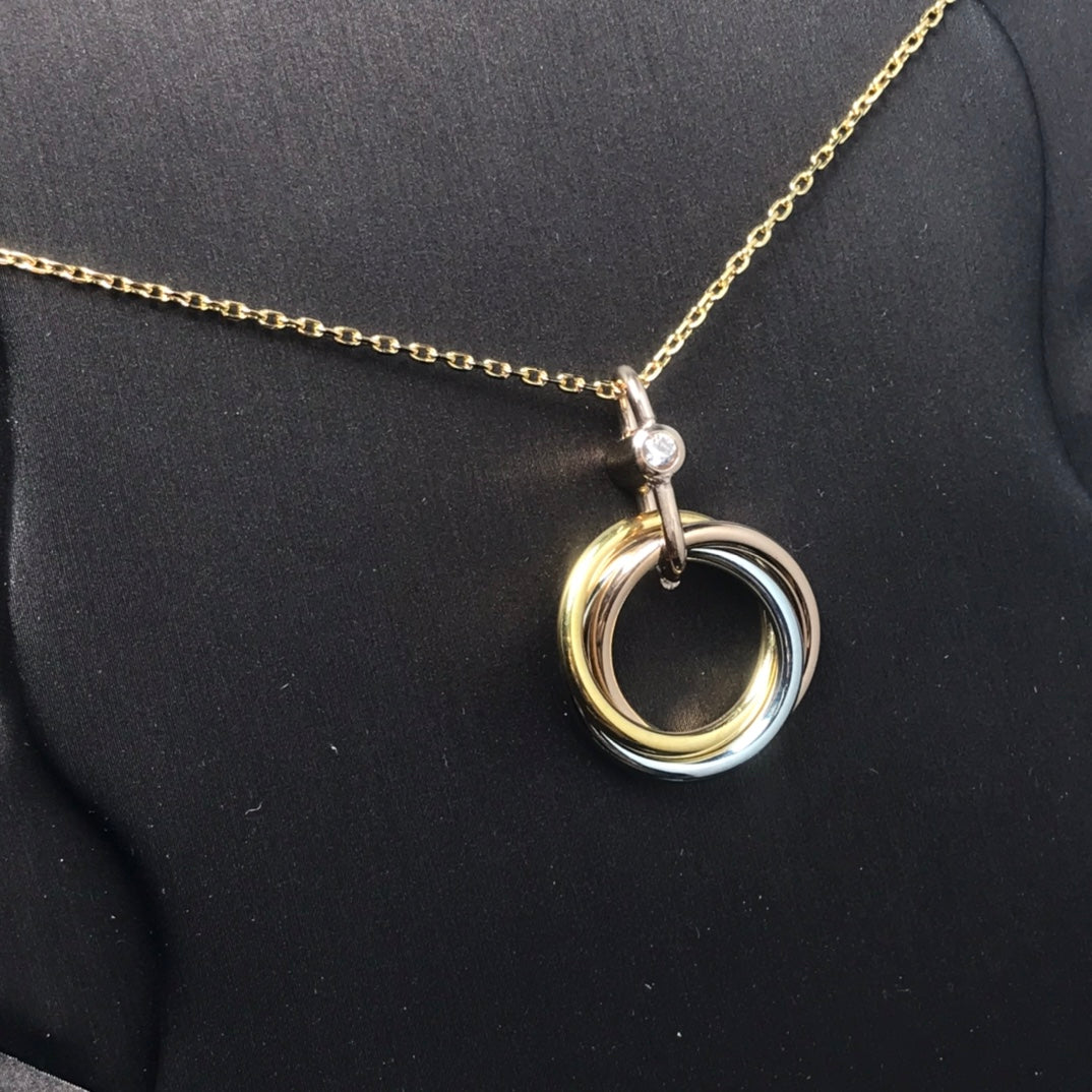 [Panda Jewelry]TRINITY SILVER GOLD PINK GOLD NECKLACE
